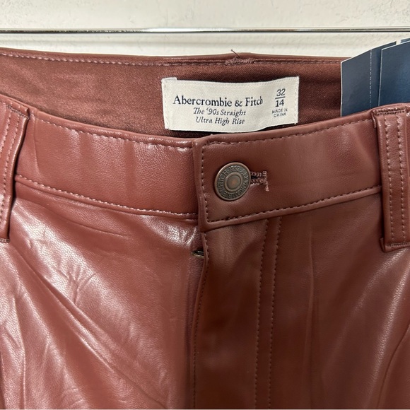 NWT Abercrombie & Fitch Vegan Leather 90s Straight Pants Brown - Picture 6 of 8